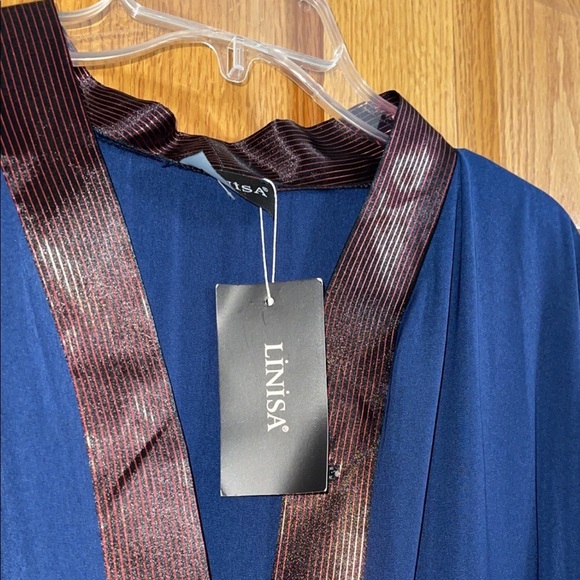 Abaya Dress Size 16 / 18 Middle Eastern Navy Blue Long Sleeves Maxi Kaftan NEW - Picture 4 of 7